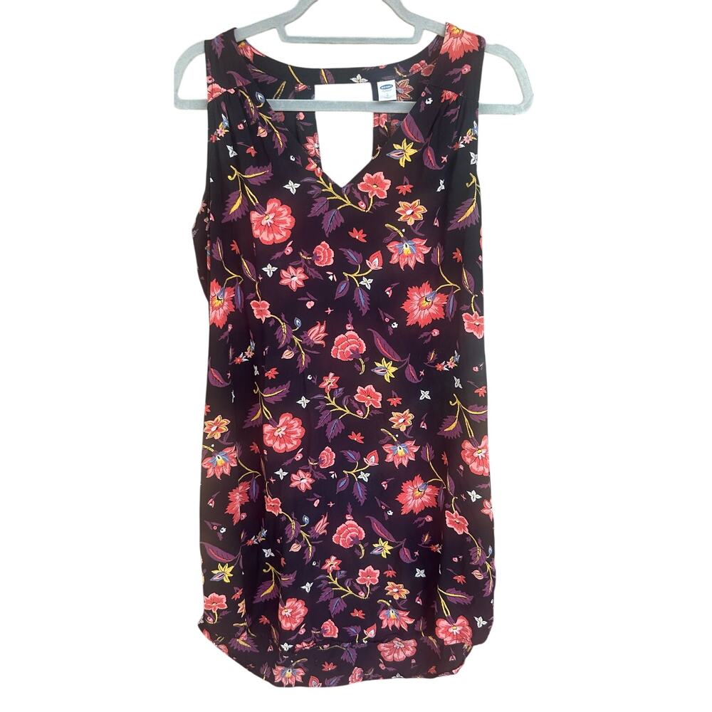 Old Navy Floral Tank Dress Womens Large Black Pink Sleeveless Shift Boho Casual - Picture 2 of 4